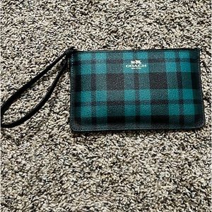 Coach Green Plaid Wristlet